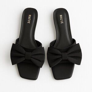 Maeve by Anthropologie Bow Micro Wedge Sandals in Black Size10 NEW